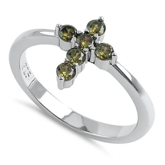 Sterling Silver Cross Peridot Ring Womens New - Picture 1 of 4